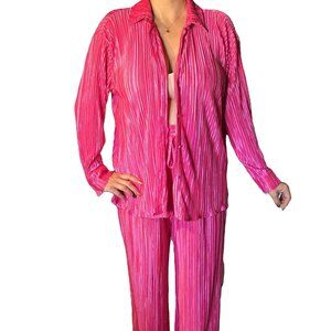 Pleated Plissee Button Up Two Piece